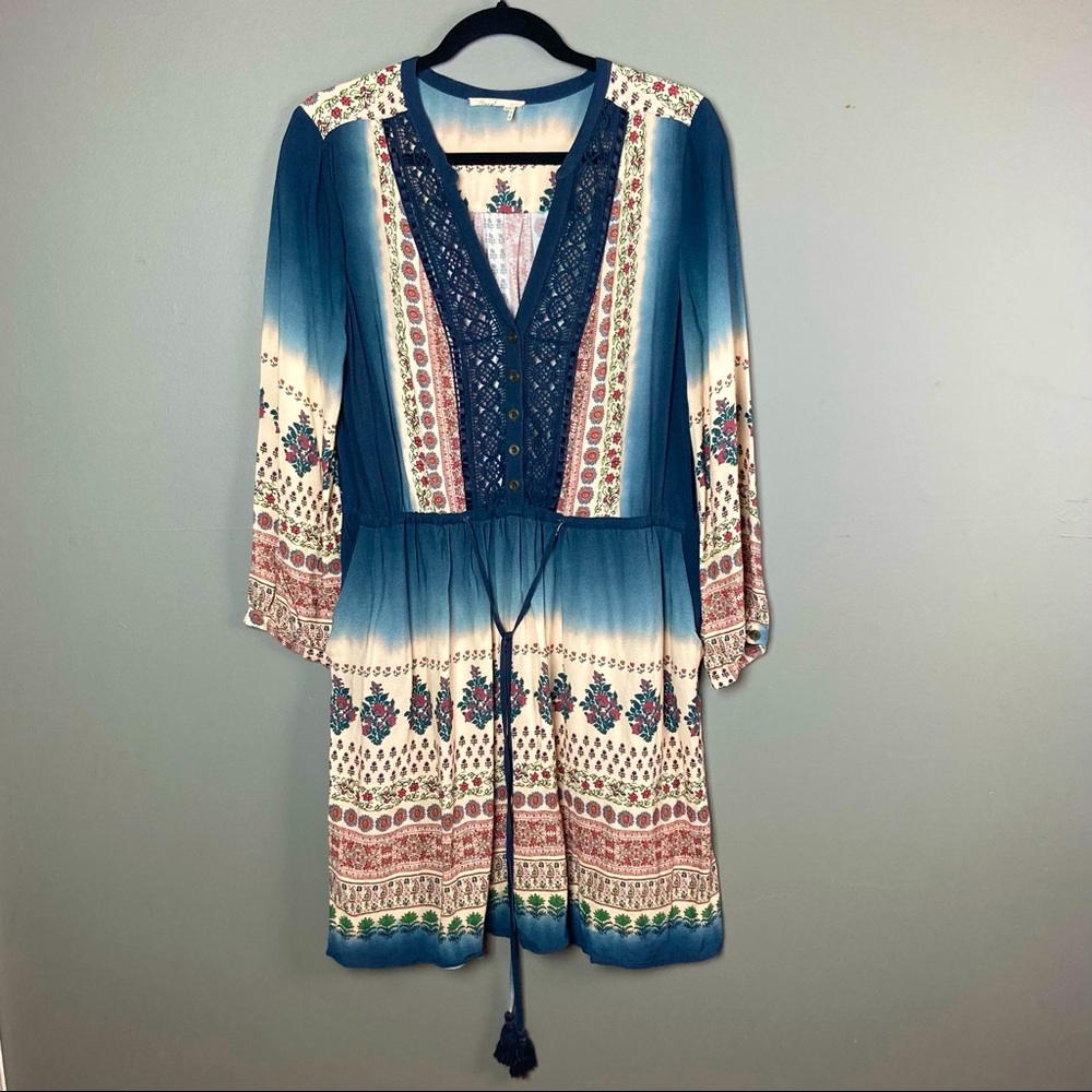 Anthropologie Floreat Peasant Dress Size 12 crochet block print India